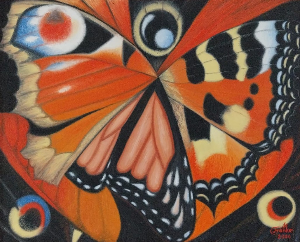 Abstraktes Kunstwerk mit grafischen Linien und kontrastreichen Farbflächen