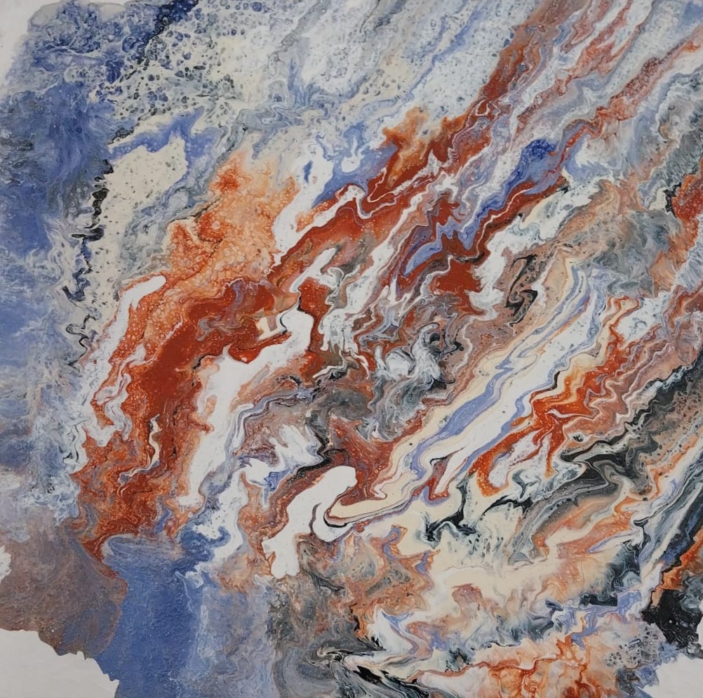 Acrylic Pouring Kunstwerk mit grünen und blauen Farben
