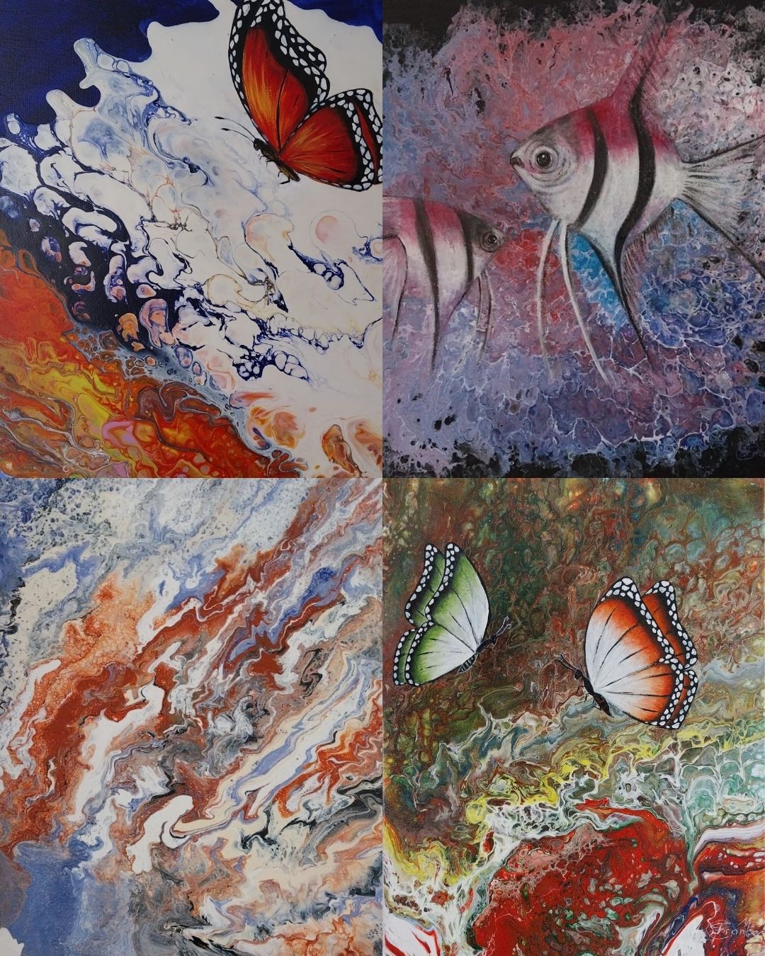 Kollage aus Acrylic Pouring Werken von Franke Arts