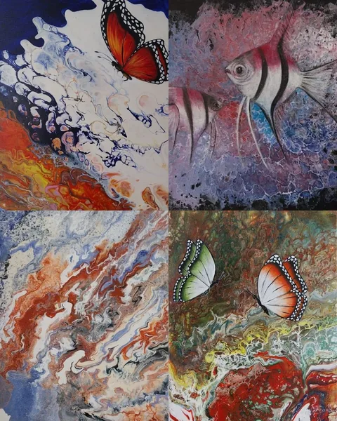 Kollage aus Acrylic Pouring Werken von Franke Arts